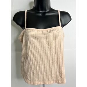 Topshop Women's Ribbed Tank Top Sleeveless Square Neck Peach Casual Basic‎